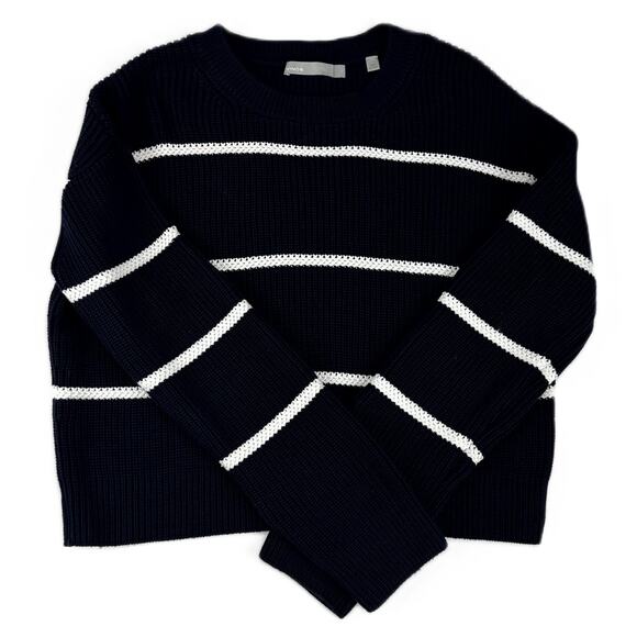 Vince Racked Rib Cotton Stripe in Coastal/Optic White Size L - Picture 1 of 9